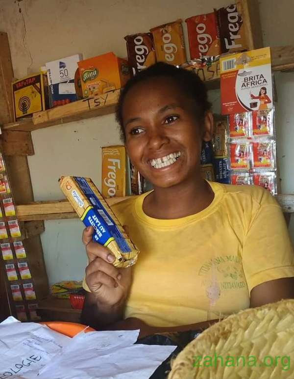 Maja the young woamn in her store in rural Madagascar