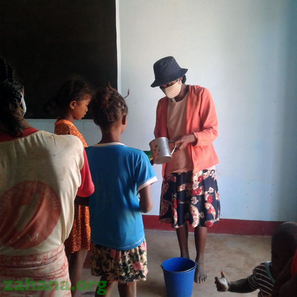 Getting moringa tea in the classroom in Madagascar